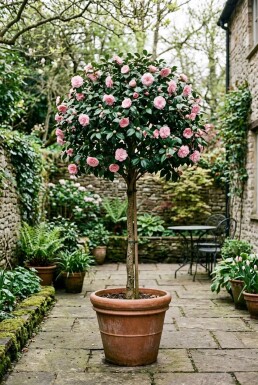 Camellia japonica 'Burnside' på stam