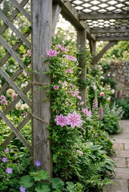 Clematis 'Piilu' med stödpinne