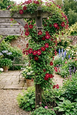 Clematis 'Ville de Lyon' uppbunden