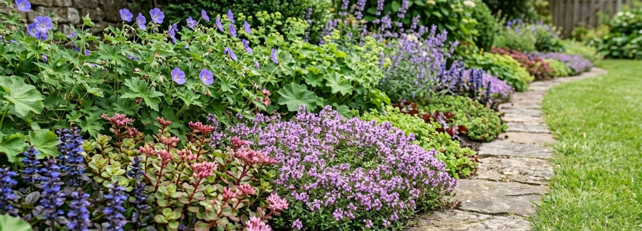 Vilka vackra blommande marktäckande växter finns det?